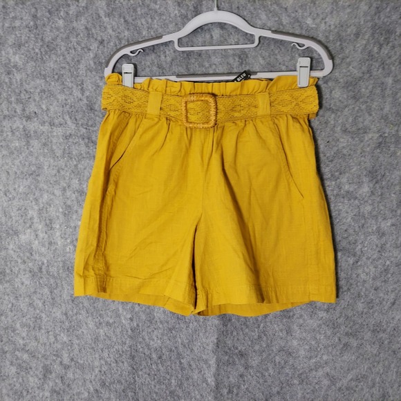 Deja Bleu Shorts M Paperbag Yellow High Waist Crochet Belted Pockets Coastal - Picture 1 of 8